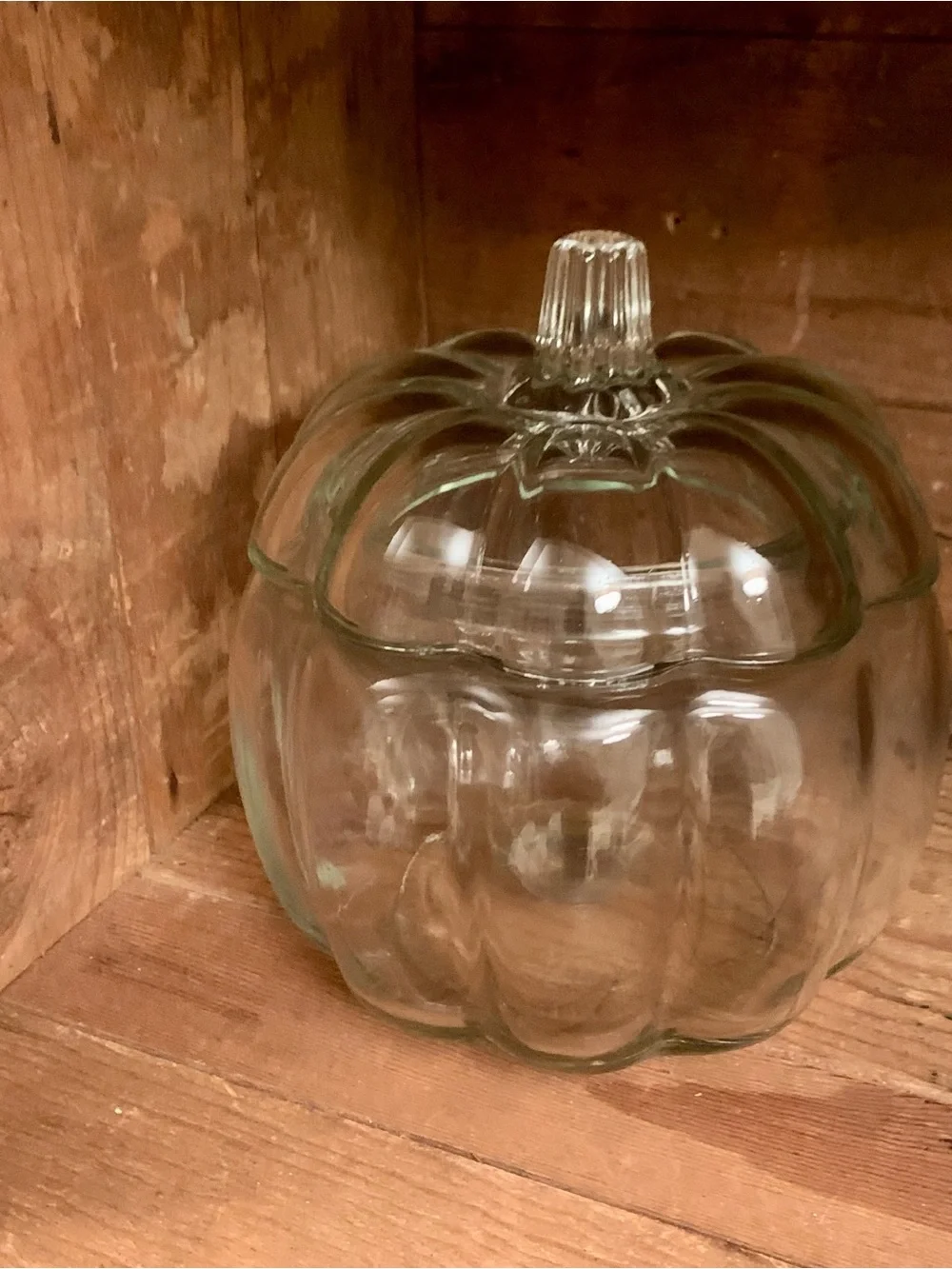 2 Glass Pumpkin Jars with Lids - Clear and Amber